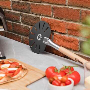 Chef Pomodoro Pizza Turning Peel Aluminium with Wood Handle for Easy Storage, Perforated Pizza Peel Turner, Gourmet Luxury Pizza Paddle for Baking Homemade Pizza Bread, Pizza Turner (7-Inch)