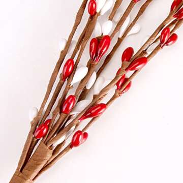 FLOERVE Christmas Decoration, 6 PCS Artificial Pip Berry Sprays, Fake Winter Flowers Christmas Picks, Holiday Wedding Floral Arrangement Wreath Table Centerpiece Home Decoration(Red, White)