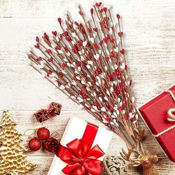 FLOERVE Christmas Decoration, 6 PCS Artificial Pip Berry Sprays, Fake Winter Flowers Christmas Picks, Holiday Wedding Floral Arrangement Wreath Table Centerpiece Home Decoration(Red, White)