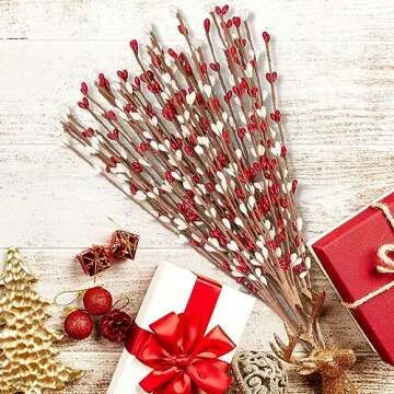 FLOERVE Christmas Decoration, 6 PCS Artificial Pip Berry Sprays, Fake Winter Flowers Christmas Picks, Holiday Wedding Floral Arrangement Wreath Table Centerpiece Home Decoration(Red, White)