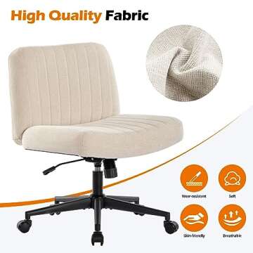 BOSMILLER Criss Cross Chair with Wheels, Vanity Chair with Back, Armless Makeup Chair, Wide Desk Chair Cute, Height Adjustable Makeup Chair, Cross Legged Office Chair, Beige with Wheels