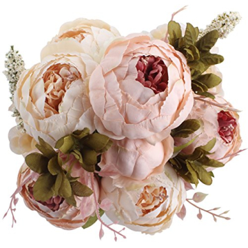 Duovlo Fake Flowers Vintage Artificial Peony Silk Flowers Wedding Home Decoration, Pack of 1 (Light ...
