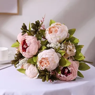 Duovlo Vintage Artificial Peony Silk Flowers for Decor