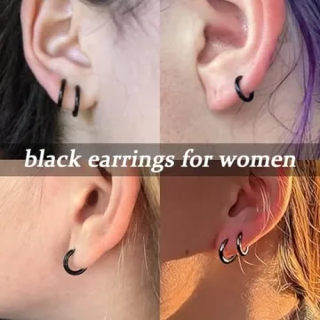 Black Hoop Earrings for Men and Women - 6mm