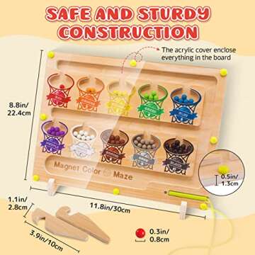Montessori Toys for 3+ Year Old, Magnetic Color Bead Maze Wooden Magnet Puzzle Board with 2 Tray, Preschool Learning Activities Educational Toys Fine Motor Skills Toys Travel Toys for Kids Ages 3-5