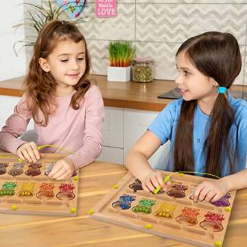 Montessori Toys for 3+ Year Old, Magnetic Color Bead Maze Wooden Magnet Puzzle Board with 2 Tray, Preschool Learning Activities Educational Toys Fine Motor Skills Toys Travel Toys for Kids Ages 3-5
