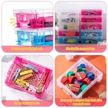 Suzile 25 Pcs Plastic Crayon Boxes with Snap Lids Crayon Storage Organizer Stackable Container Bulk Pencil Case for Pen Crafts Classroom Supplies(Colorful)