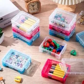 Suzile 25 Pcs Plastic Crayon Boxes with Snap Lids Crayon Storage Organizer Stackable Container Bulk Pencil Case for Pen Crafts Classroom Supplies(Colorful)
