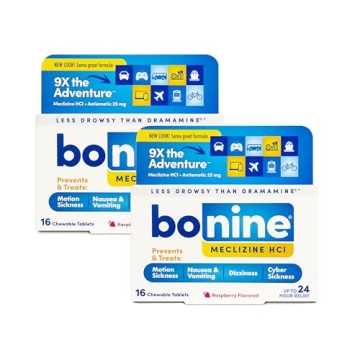 Bonine Non-Drowsy Motion Sickness Relief - 32 Chewable Tablets with Meclizine HCL 25mg - Non Drowsy ...