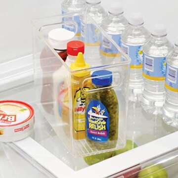 mDesign Plastic Tall Food Storage Organization Container Bin with Handles for Kitchen, Pantry, Cabinet, Fridge/Freezer, Countertop - Organizer for Snacks/Appliances, Ligne Collection, 8 Pack, Clear