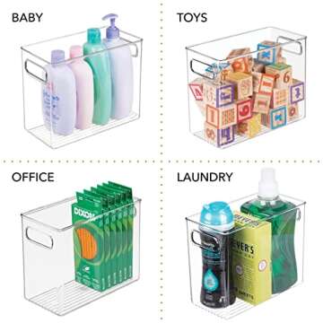 mDesign Plastic Tall Food Storage Organization Container Bin with Handles for Kitchen, Pantry, Cabinet, Fridge/Freezer, Countertop - Organizer for Snacks/Appliances, Ligne Collection, 8 Pack, Clear