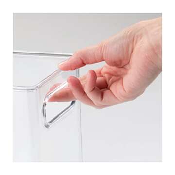 mDesign Plastic Tall Food Storage Organization Container Bin with Handles for Kitchen, Pantry, Cabinet, Fridge/Freezer, Countertop - Organizer for Snacks/Appliances, Ligne Collection, 8 Pack, Clear