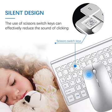 Wireless Keyboard and Mouse Ultra Slim Combo, TopMate 2.4G Silent Compact USB 2400DPI Mouse and Scis...