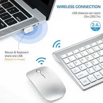 Wireless Keyboard and Mouse Ultra Slim Combo, TopMate 2.4G Silent Compact USB 2400DPI Mouse and Scissor Switch Keyboard Set with Cover, 2 AA and 2 AAA Batteries, for PC/Laptop/Windows/Mac-Silver White