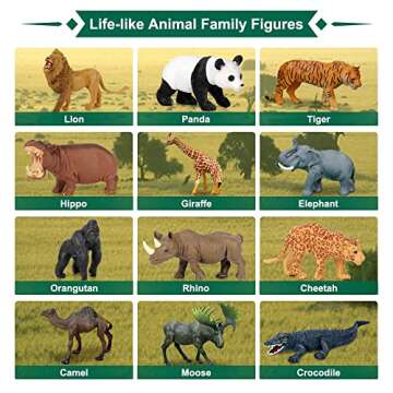 Safari Animal Toys Figures, 12 PCS Realistic Jumbo Wild Jungle Animals Figurines, Large African Zoo ...