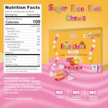 ChocZero Fruit Chew Candy Variety Pack, Sugar Free, Vegan, Keto, All Natural, Orange Strawberry and ...