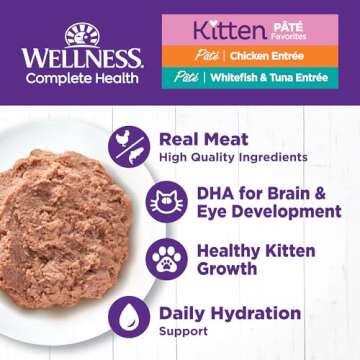 Wellness Complete Health Pate Kitten Wet Cat Food Canned, Natural, Protein-Rich, Grain Free, 3 Ounce Cans, 12 Pack, (Whitefish & Chicken)