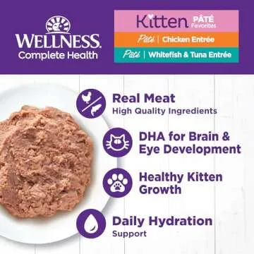 Wellness Complete Health Pate Kitten Wet Cat Food Canned, Natural, Protein-Rich, Grain Free, 3 Ounce Cans, 12 Pack, (Whitefish & Chicken)
