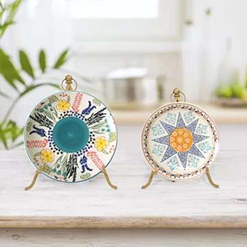 RiteSune 2 Pack Large Plate Holder Display Stand, Gold Metal Tripod Stand for Displaying Picture Frames, Decorative Plate, Cookbooks, Tabletop Art or Easels