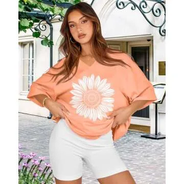 Stylish Oversized T-shirts for Women V Neck Short Sleeve Summer Casual Basic Tops