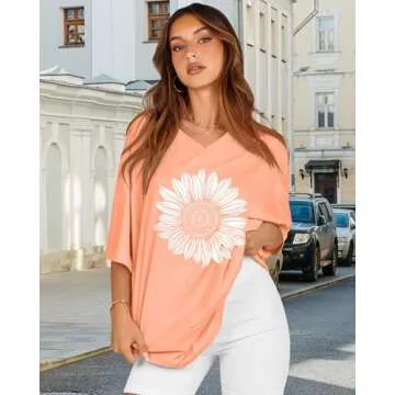 Oversized Women V Neck T-shirts for Casual Summer Wear