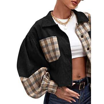 Stylish Verdusa Women's Puff Sleeve Corduroy Jacket Black