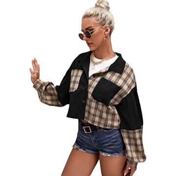 Stylish Verdusa Women's Puff Sleeve Corduroy Jacket Black