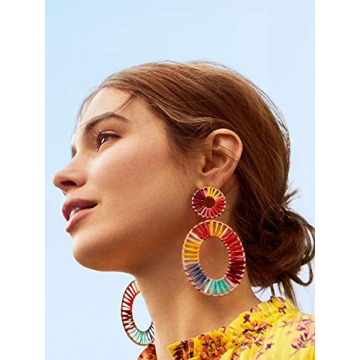 Handmade Colorful Rattan Hoop Earrings for Women