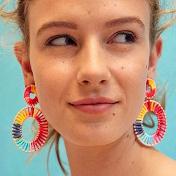 Handmade Colorful Rattan Hoop Earrings for Women
