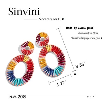 Handmade Colorful Rattan Hoop Earrings for Women