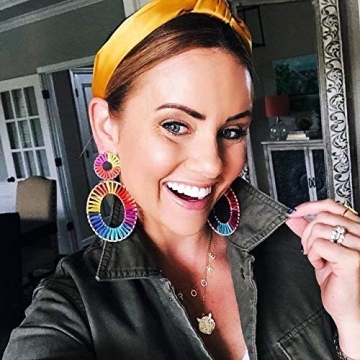 Handmade Colorful Rattan Hoop Earrings for Women