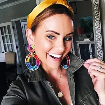 Handmade Colorful Rattan Hoop Earrings for Women