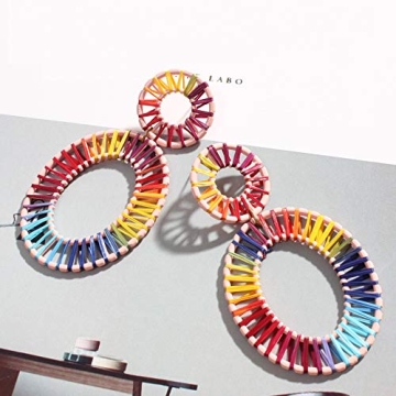 Handmade Colorful Rattan Hoop Earrings for Women