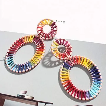 Handmade Colorful Rattan Hoop Earrings for Women