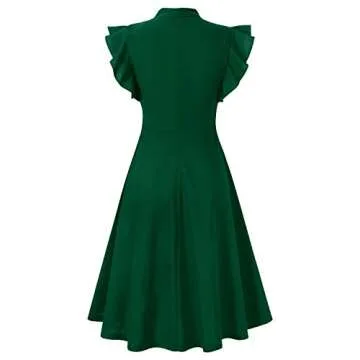 Moyabo Womens Semi Formal Dresses for Women Tie Neck Ruffle Sleeveless Classy Dresses for Women A Line Swing Dress Dark Green Small