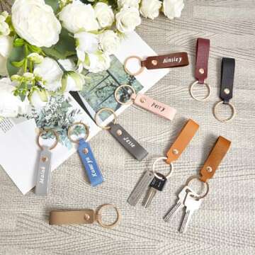 Wavyknot Leather Keychain Kit PU Leather Keychain Blanks with Key Rings Rivets for DIY Craft Engraving Laser(Classic Colors,200 Pcs)