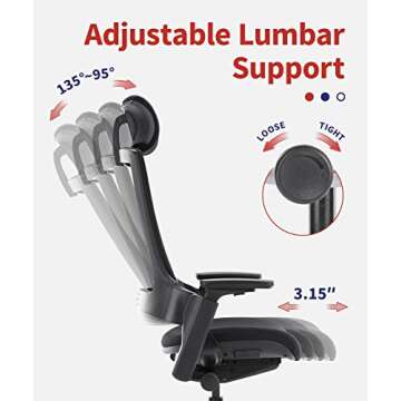 CLATINA Ergonomic High Swivel Executive Chair with Adjustable Height Head 3D Arm Rest Lumbar Support and Upholstered Back for Home Office Black