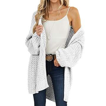 Maroway Womens Cardigan Solid Color Long Sleeve Open Front Chunky Knit Sweater Outwear