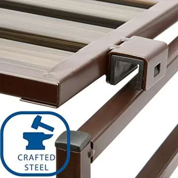 Seville Classics Sturdy Freestanding Storage Shelf for Bedroom, Closet, Entryway, Dorm Room Organizer, Stackable Durable Metal Shoe Rack, Espresso Slat, 3-Tier