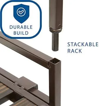 Seville Classics Sturdy Freestanding Storage Shelf for Bedroom, Closet, Entryway, Dorm Room Organizer, Stackable Durable Metal Shoe Rack, Espresso Slat, 3-Tier