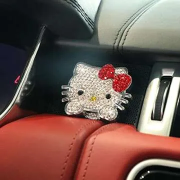 Car Cute Push to Start Button Cover Accessories, Bling Crystal Car Engine Start Stop Button Cover, Red Car Decoration Interior Sticker Decal for Women Girl