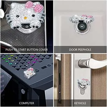 Car Cute Push to Start Button Cover Accessories, Bling Crystal Car Engine Start Stop Button Cover, Red Car Decoration Interior Sticker Decal for Women Girl