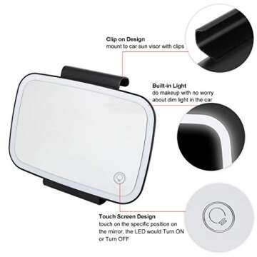 X AUTOHAUX Car Sun Visor Mirror with LED Touch Screen - Black