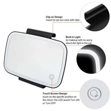 X AUTOHAUX Car Sun Visor Mirror with LED Touch Screen - Black