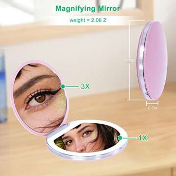 BILEEVO Led Light Compact Mirror 1x/3x Magnification Double Sided Travel Makeup Mirror Handheld Pocket Mirror 3.2in Compact Mirror for Purses Dimmable for Travel