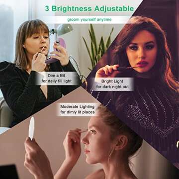 BILEEVO Led Light Compact Mirror 1x/3x Magnification Double Sided Travel Makeup Mirror Handheld Pocket Mirror 3.2in Compact Mirror for Purses Dimmable for Travel