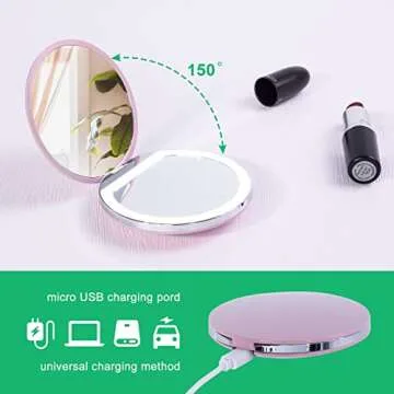 BILEEVO Led Light Compact Mirror 1x/3x Magnification Double Sided Travel Makeup Mirror Handheld Pocket Mirror 3.2in Compact Mirror for Purses Dimmable for Travel