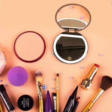 BILEEVO Led Light Compact Mirror 1x/3x Magnification Double Sided Travel Makeup Mirror Handheld Pocket Mirror 3.2in Compact Mirror for Purses Dimmable for Travel