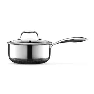 HexClad Hybrid Nonstick 3-Quart Saucepan with Tempered Glass Lid, Stay-Cool Handle, Dishwasher Safe, Induction Ready, Compatible with All Cooktops