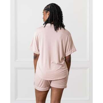 Cozy Earth 100% Viscose From Bamboo Short Sleeve Pajama Set For Women - Button-Up Sleepwear Blush